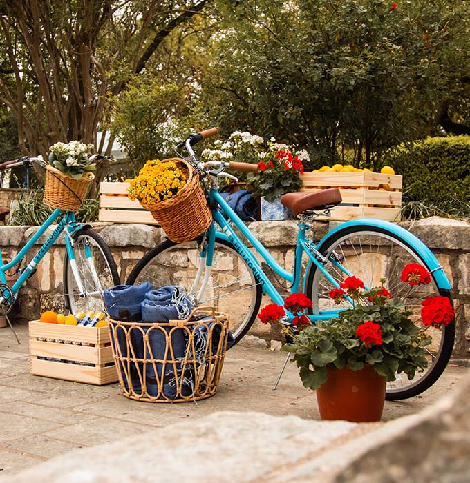 Bikes stand on a S. Pellegrino activation